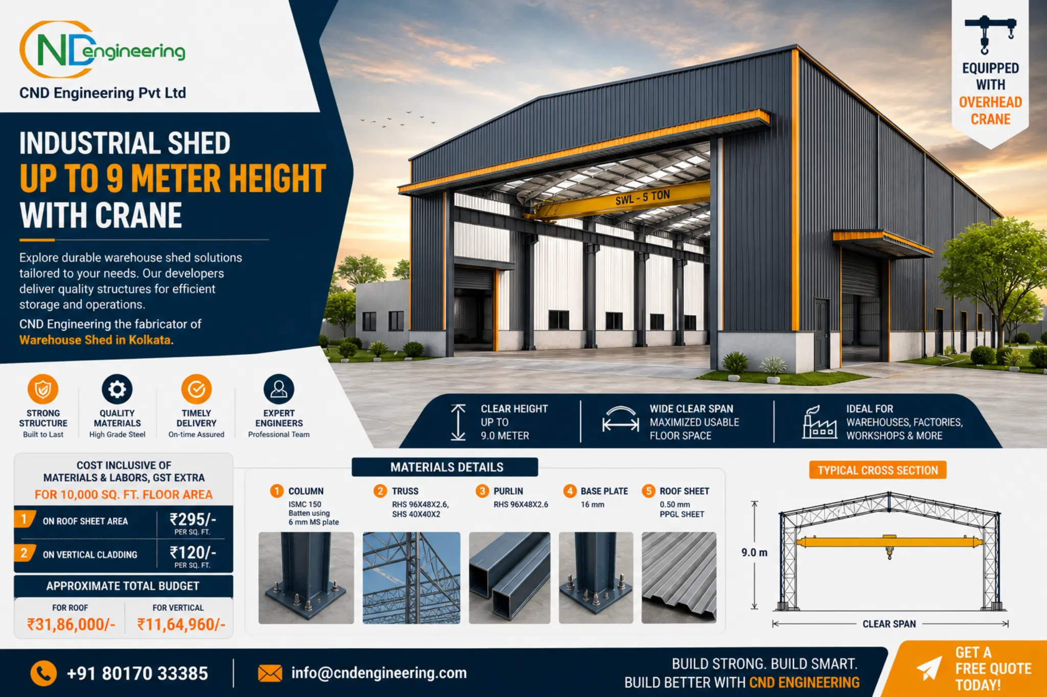 Industrial shed up to 9 meter height with overhead crane by CND Engineering